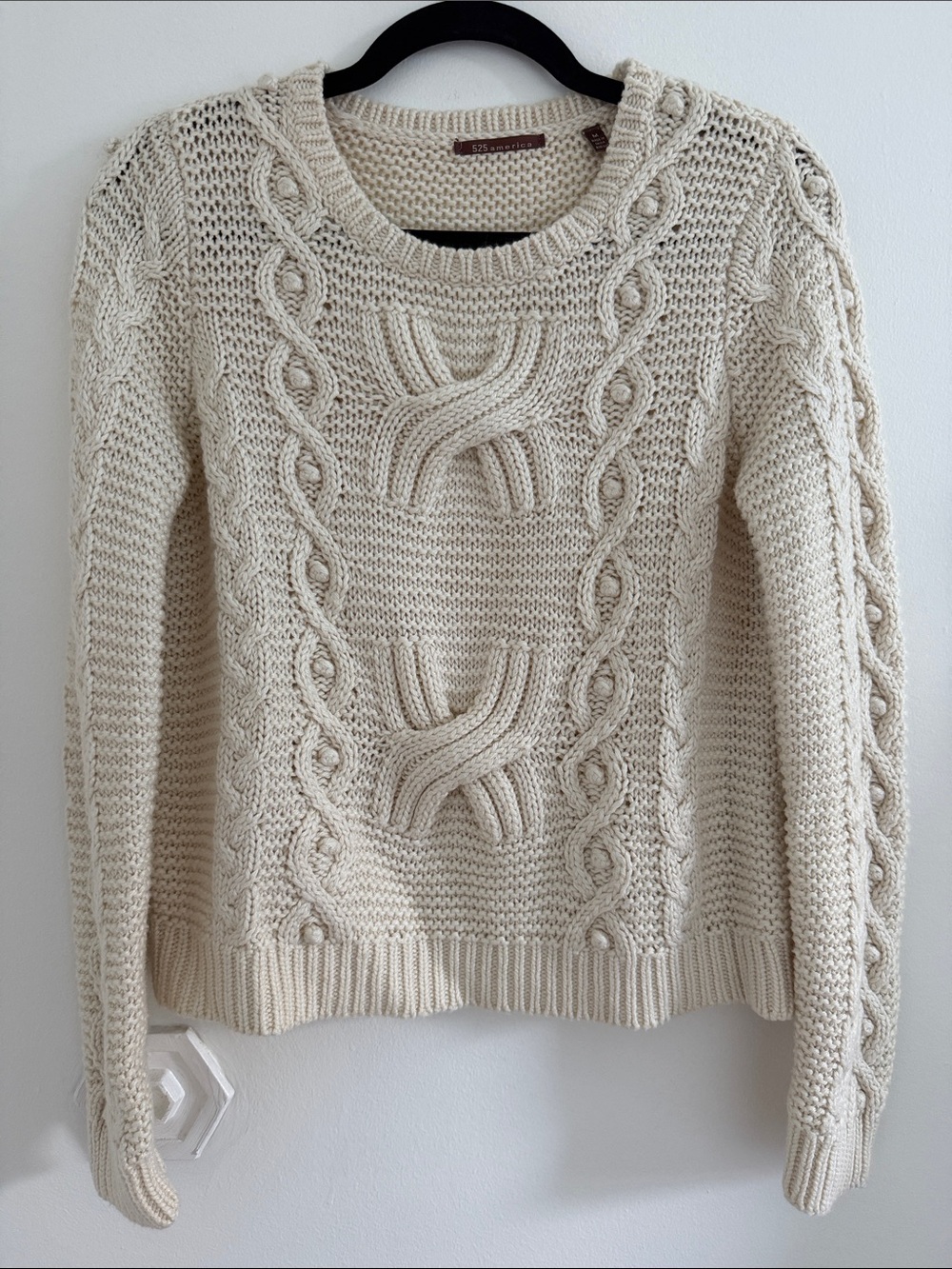 525 America Ivory Cable Knit Crew Sweater Classic Cozy Fall 🍁🍁